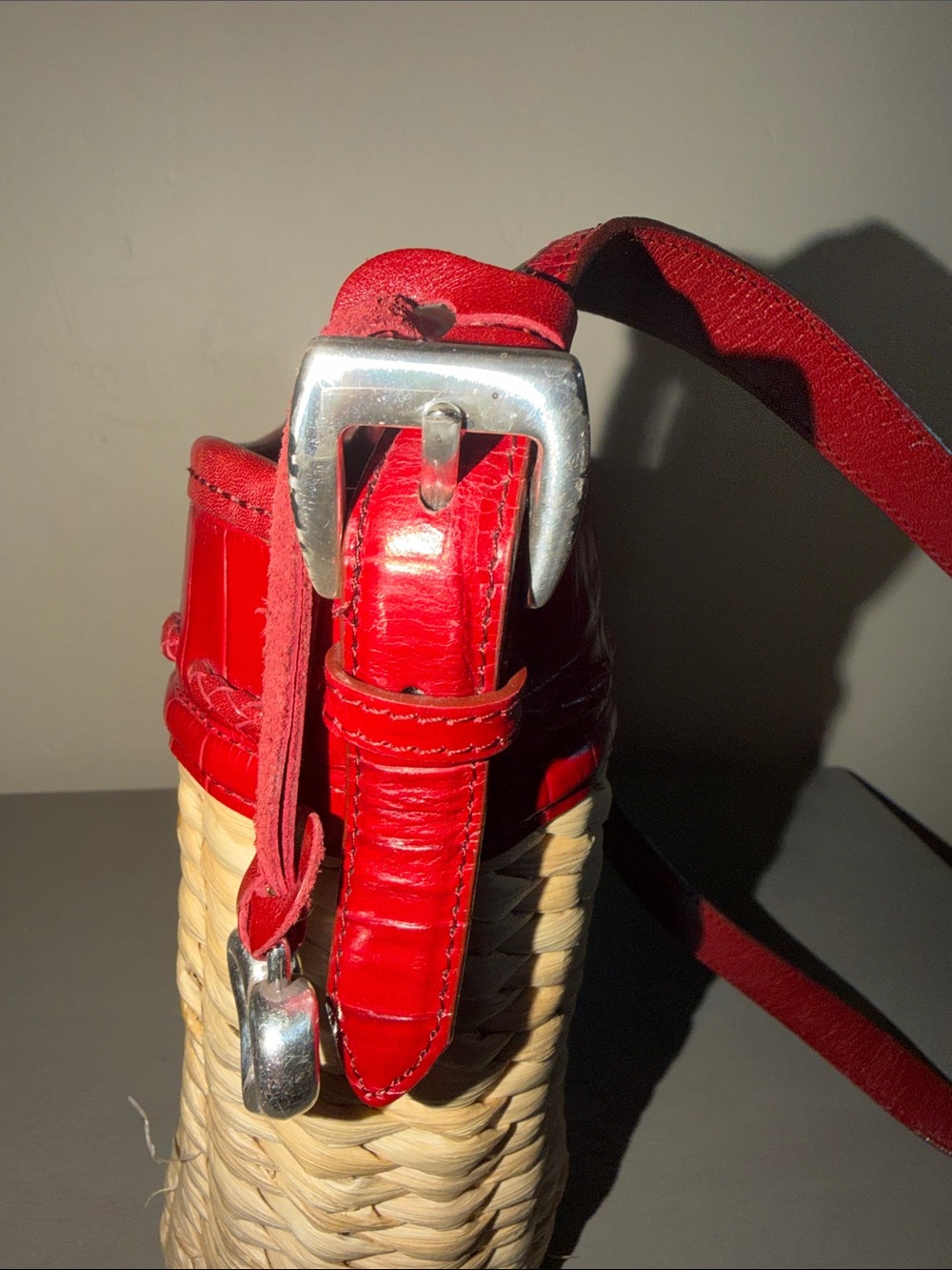 Brighton Red Trim Woven Shoulder Bag with Heart Charm - Picture 5 of 12